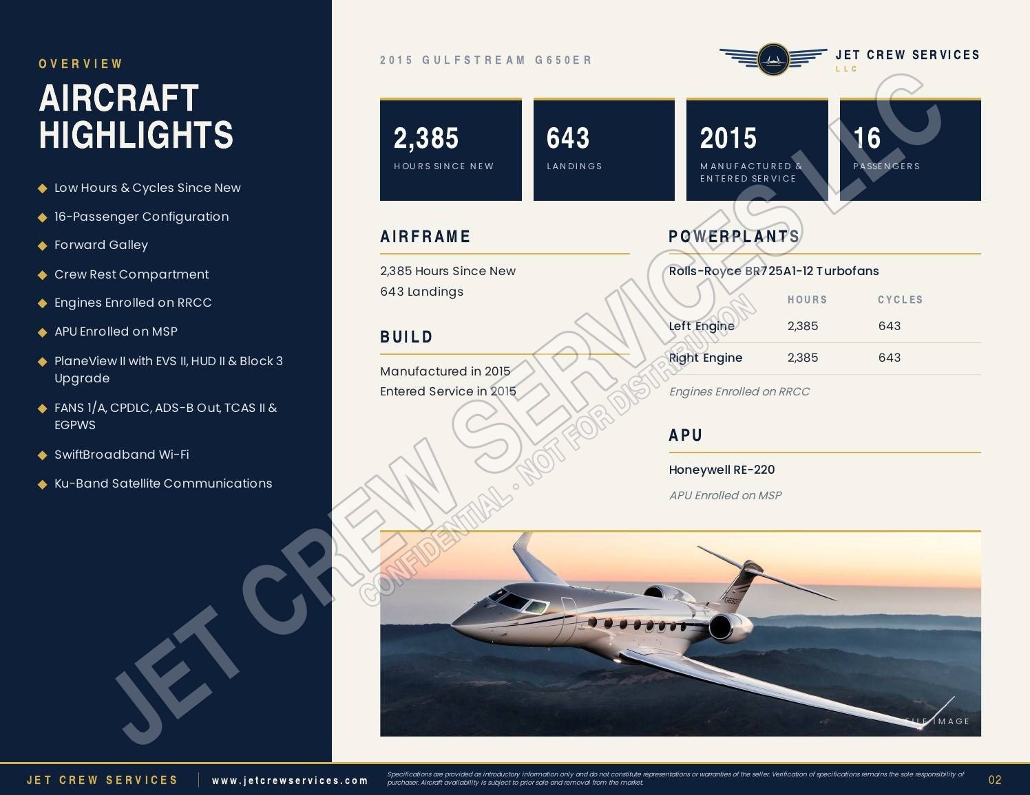 2015 Gulfstream G650ER specification, page 2 of 11