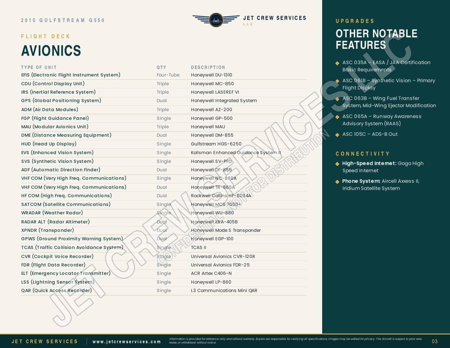 2015 Gulfstream G550 specification, page 3 of 11